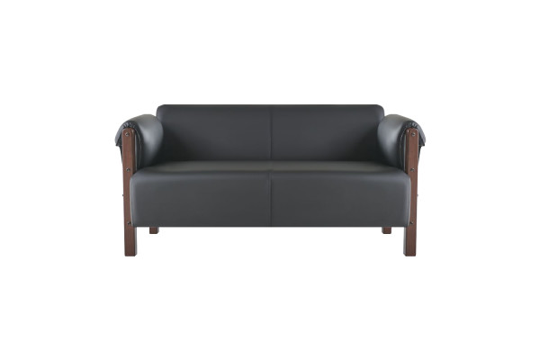 Couch Modern Sofa-Set 2-Sitzer Ledersofas Schwarz Holz Leder Sofas