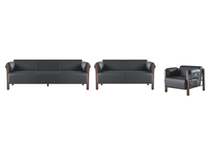 Sofagarnituren Sofa-Set Ledersofa 3-Sitzer 2-Sitzer Sessel Holz Couch