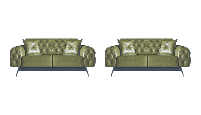 Sofa-Set 2-Sitzer Ledesofas Grün Chesterfield Klassisch Kissen Polster