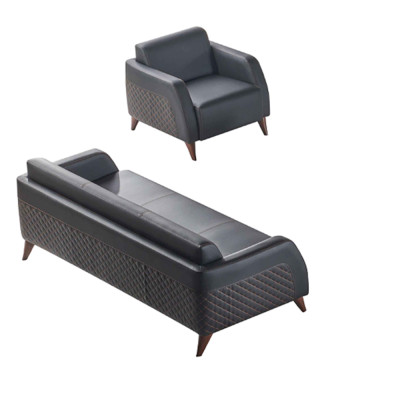 Ledersofas Set 3-Sitzer Sessel Schwarz Couch Modern Sofa-Set Sitzmöbel