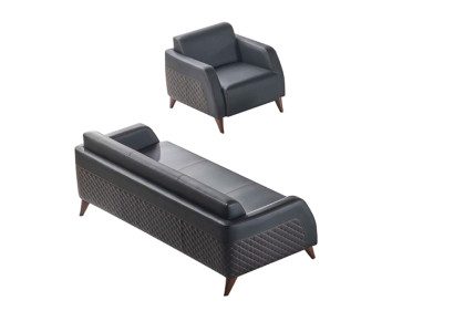 Ledersofas Set 3-Sitzer Sessel Schwarz Couch Modern Sofa-Set Sitzmöbel