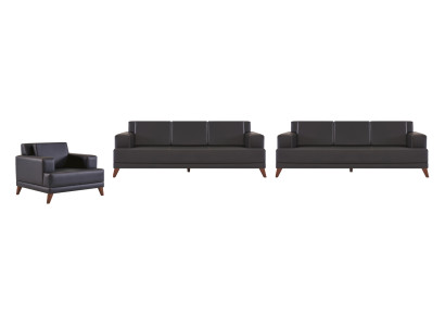 Sofagarnituren 3-Sitzer Sofas Sessel Schwarz Ledersofas Modern Leder Holz