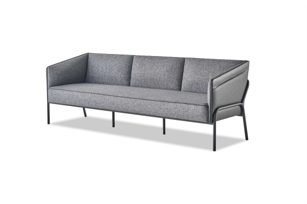 Ledersofas Textil 3-Sitzer Grau Edelstahl Modern Leder Couch Sofa-Set