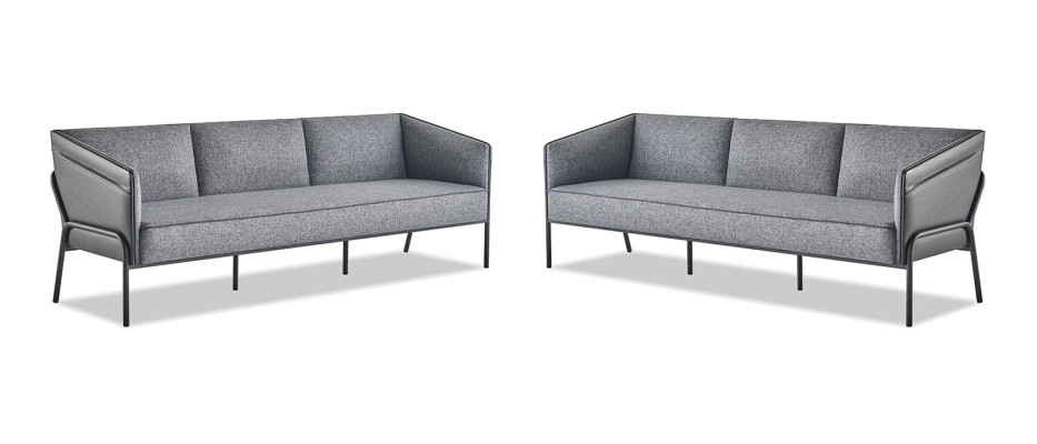 Ledersofas Textil 3-Sitzer Grau Edelstahl Modern Leder Couch Sofa-Set