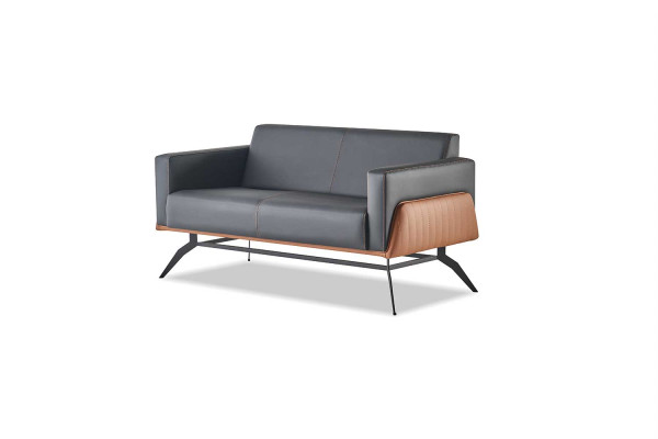 Ledersofas Set Komplett Leder Holz Schwarz Braun 2-Sitzer Sessel Modern