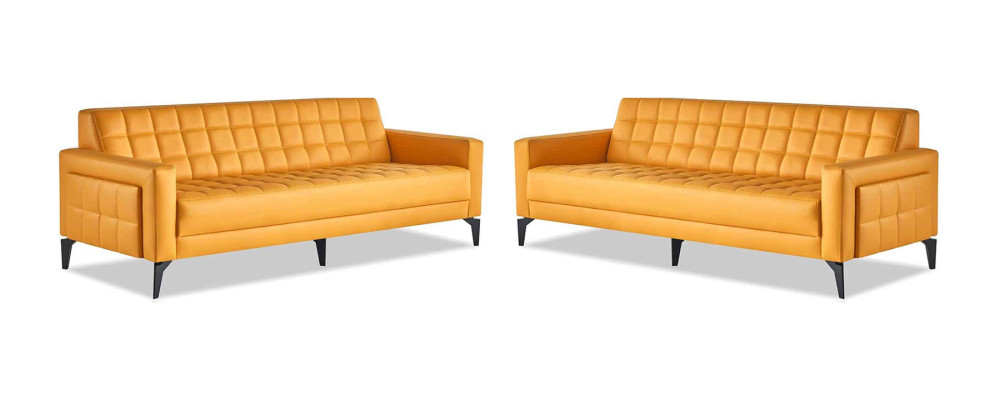 Sofa-Set Gelb 3-Sitzer Sofas Chesterfield Ledersofas Modern Leder Edelstahl