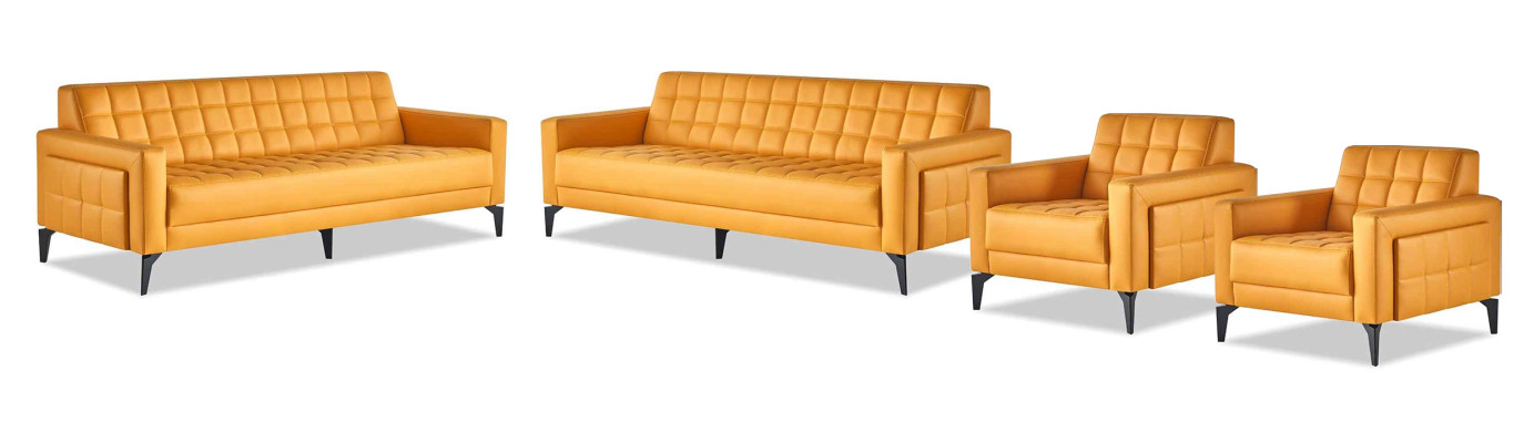 Ledersofas Sofas Set 3-Sitzer Sessel Modern Chesterfield Couch Gelb 4tlg.