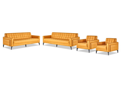 Ledersofas Sofas Set 3-Sitzer Sessel Modern Chesterfield Couch Gelb 4tlg.