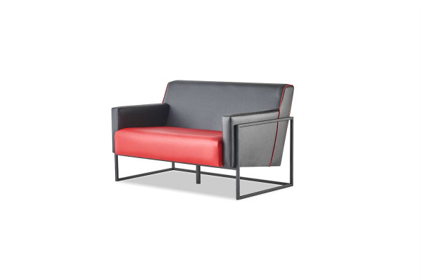 Sofa Rot Schwarz Ledersofa 2-Sitzer Edelstahl Vielseitig Modern Zweisitzig