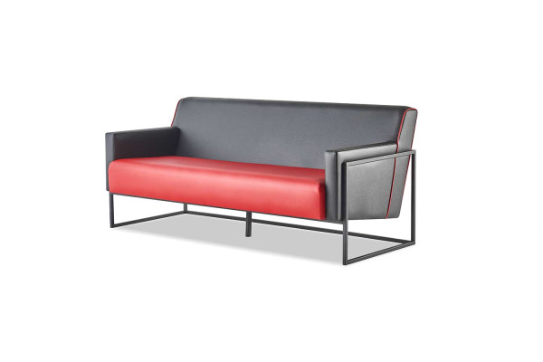 Lederosofas Schwarz Rot Zweifarbig Leder Set 3-Sitzer Sessel Modern