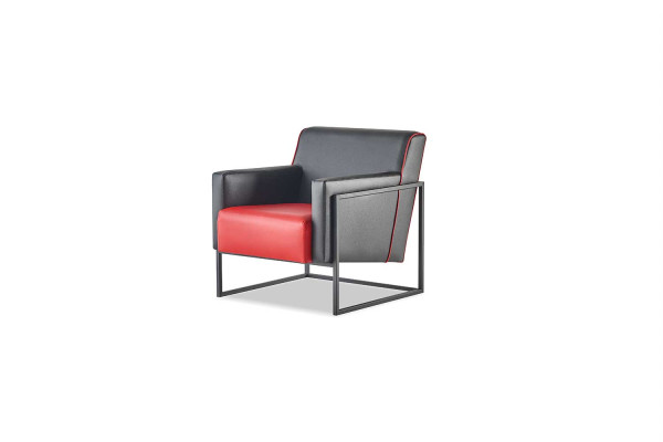 Lederosofas Schwarz Rot Zweifarbig Leder Set 3-Sitzer Sessel Modern