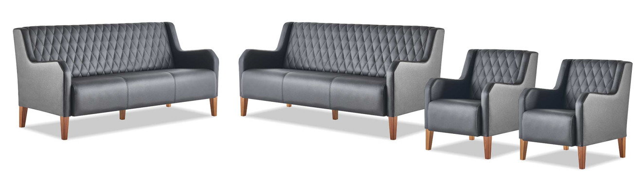 Ledersofas Sofagarnituren-Set 3-Sitzer Sessel Schwarz Leder Holz Modern