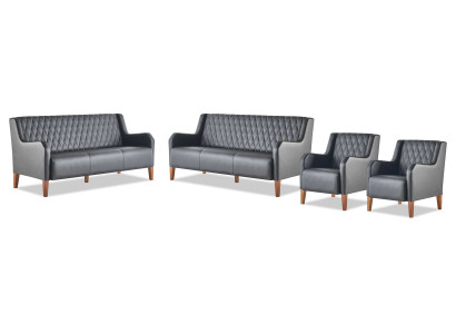 Ledersofas Sofagarnituren-Set 3-Sitzer Sessel Schwarz Leder Holz Modern