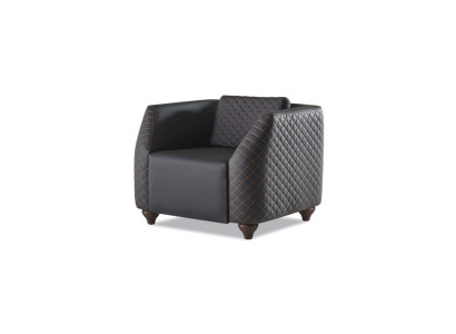 Sessel Schwarz Lehnsessel Modern Polster Leder Kissen 1-Sitzer Holz