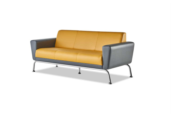 Ledersofa Leder Edelstahl Modern Gelb Grau 3-Sitzer Sessel Sofa-Set