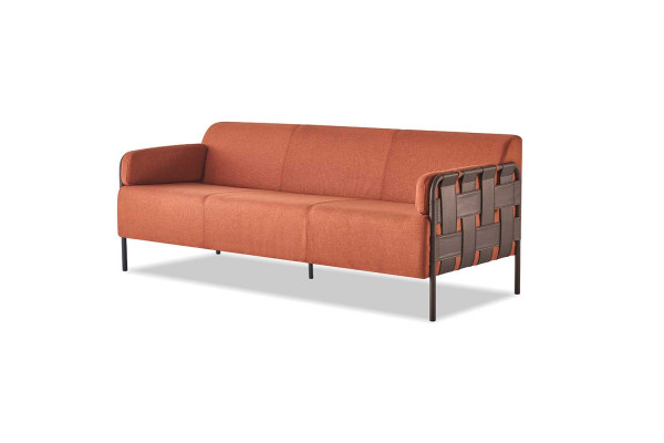 Ledersofas-Set Modern Komplett Sofas 3-Sitzer Sessel Orange Edelstahl