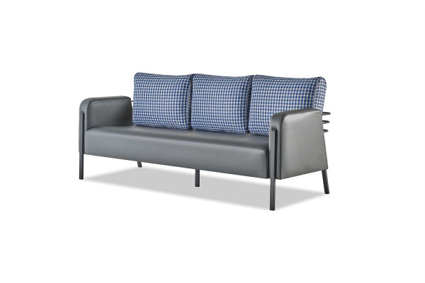 Sofa-Set Grau Blau Ledersofa 3-Sitzer Sessel Modern 1-Sitzer Leder Textil
