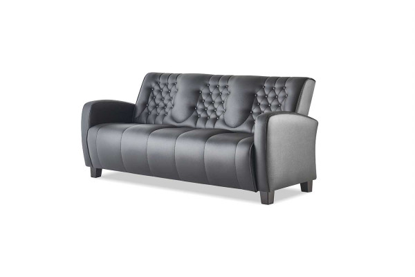 Ledersofa-Set 3-Sitzer Sessel Schwarz Modern Couch Leder Holz Chesterfield