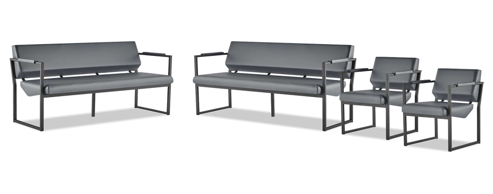 Sofagarnitur Schwarz Modern Ledersofa Sofa-Set 3-Sitzer Sessel Edelstahl