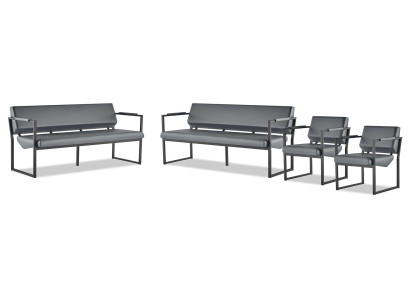 Sofagarnitur Schwarz Modern Ledersofa Sofa-Set 3-Sitzer Sessel Edelstahl
