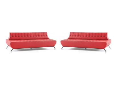 Sofa-Set Edelstahl Leder Chesterfield 2-Sitzer Sofas Leder Art Deco Rot