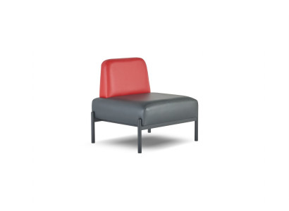 Schwarz Rot Ledersofa Flur Diele Art Deco Leder Sessel Edelstahl 1-Sitzer