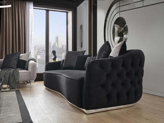 Sofagarnitur Sofa 4 Sitzer Sessel Viersitzer Stoff Schwarz Polyester