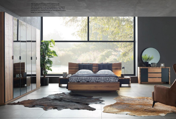 Schlafzimmer Garnitur Bett 2x Nachttisch Set Möbel Neu 3tlg. Neu braun