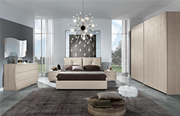 Luxus Set 6tlg. Schlafzimmer Bett Nachttisch Kommode Spiegel Kleiderschrank Neu