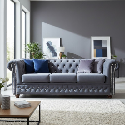 Chesterfield Sofagarnitur Sofa 3+1+1 Polster Couch Sofas Sitz Kristallsteine