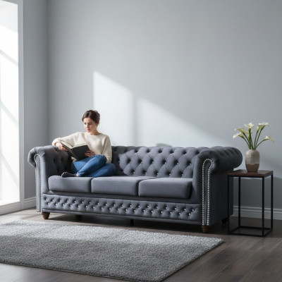 Chesterfield Sofagarnitur 3+2+1 Schlafsofa Sofa Couch Polster Leder Sofas Bett