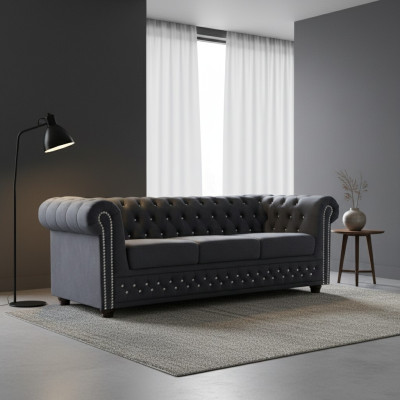 Chesterfield Sofagarnitur 3+2+1 Schlafsofa Sofa Couch Polster Leder Sofas Bett