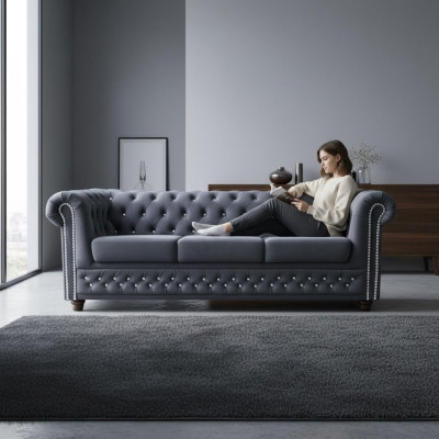 Chesterfield Sofagarnitur Sofa Polster Kristallsteine Leder Garnituren 3+2 Couch