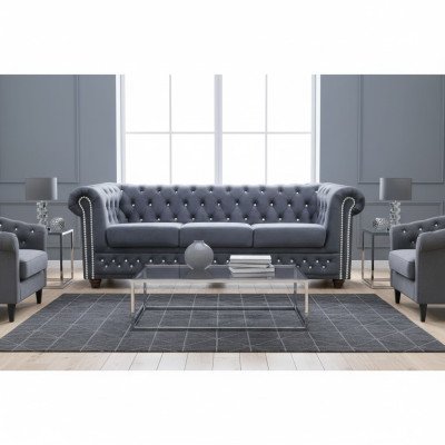 Chesterfield Sofagarnitur Sofa Polster Kristallsteine Leder Garnituren 3+2 Couch