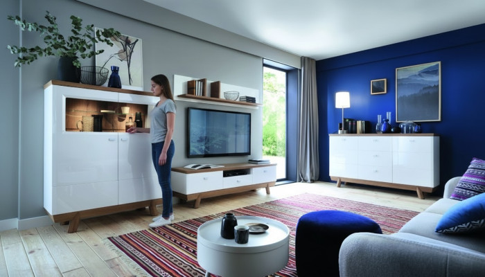 Wohnzimmer Garnitur Set Wohnwand Sideboard Vitrine Regal Design Hotel Möbel Neu