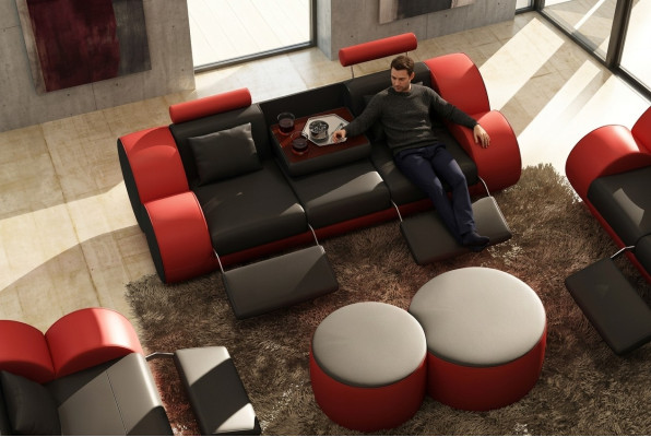 3 Sitzer Multifunktion Sofa Designer Leder Couch Polster Garnitur Sofas