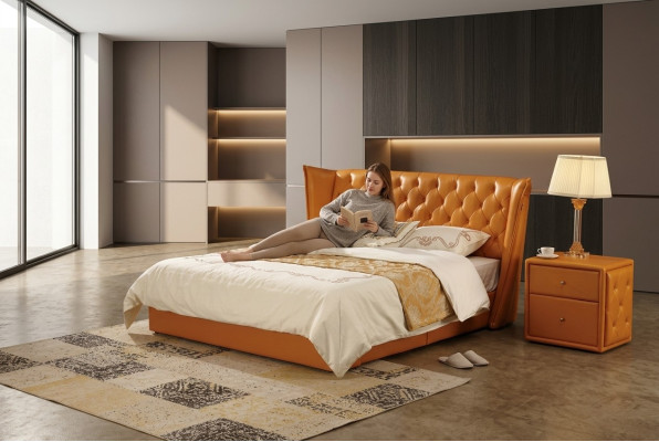 Designer Doppelbett Bett Betten Leder Chesterfield Luxus Hotel Schlafzimmer