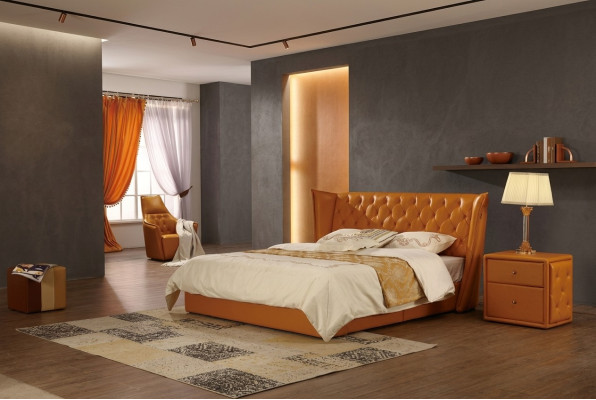 Designer Doppelbett Bett Betten Leder Chesterfield Luxus Hotel Schlafzimmer