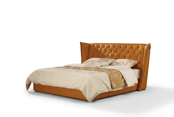 Designer Doppelbett Bett Betten Leder Chesterfield Luxus Hotel Schlafzimmer