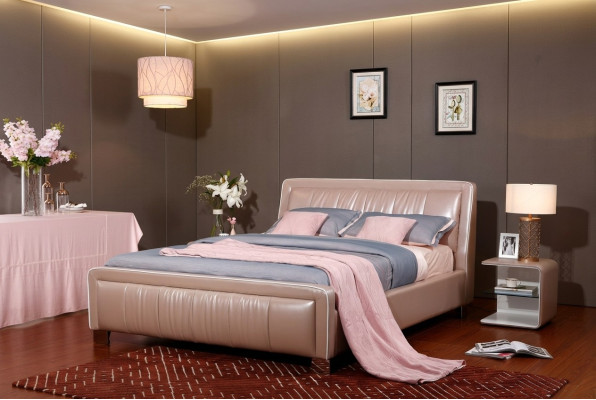 Designer Doppelbett Bett Betten Schlafzimmer Leder Hotel Luxus Polster
