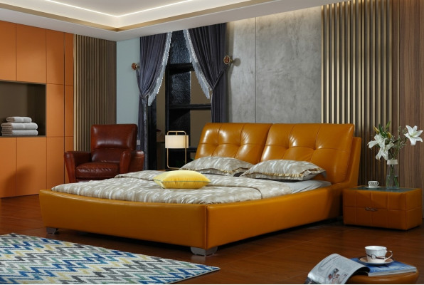 Designer Bett Schlafzimmer Doppelbett Betten Leder Hotel Luxus Polster