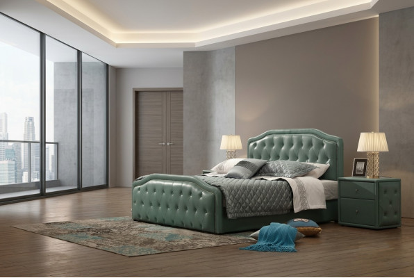 Modernes Design Hotel Bett XXL Betten Luxus Doppel Leder Chesterfield 180x200cm