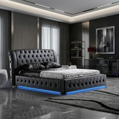 Modernes Hotel Design Bett XXL Betten Luxus Doppel Leder Chesterfield