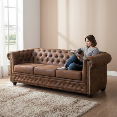 Chesterfield York Gobi 3 Sitzer Leder Couch Polster Sofas Couchen Neu