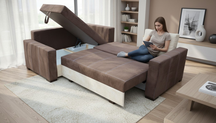 Design Schlafsofa Sofa Polster Wohnzimmer Ecksofa Couch Textl Stoff Garnitur