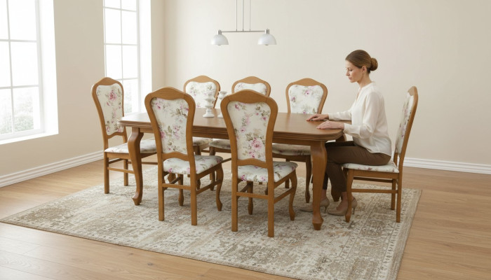 Klassische Designer Esszimmer Garnitur Holz Tisch + 8 Stühle Stuhl Garnitur