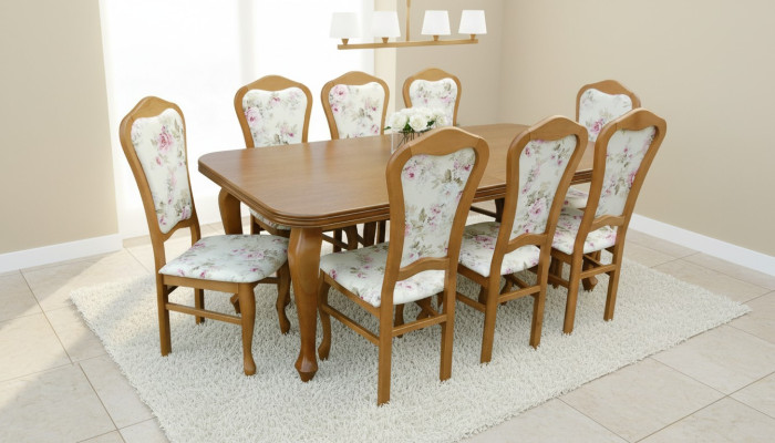Klassische Designer Esszimmer Garnitur Holz Tisch + 8 Stühle Stuhl Garnitur
