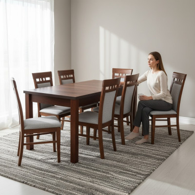 Klassische Designer Esszimmer Garnitur Holz Tisch + 6 Stühle Stuhl Garnitur