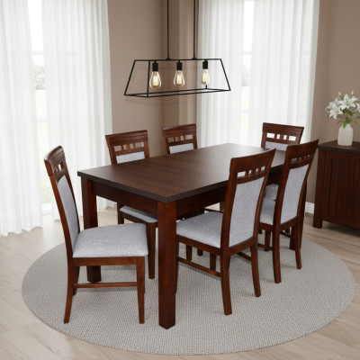Klassische Designer Esszimmer Garnitur Holz Tisch + 6 Stühle Stuhl Garnitur