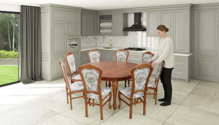 Esstisch Garnitur Tisch + 8x Stühle Stuhl Esszimmer Garnitur Rund Runder